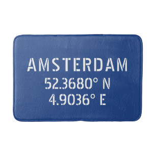 Tapis De Bain Amsterdam Latitude Longitude Bleu