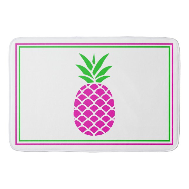 Tapis De Bain Ananas tropical rose et vert (Devant)