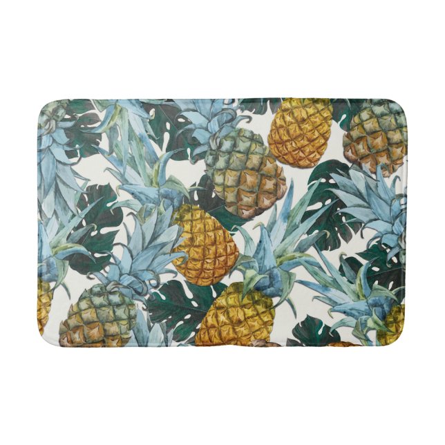 Tapis De Bain Ananas tropicaux et île exotique Feuille (Devant)