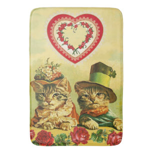 TAPIS DE BAIN ANCIENNE MODE AMUSANTE VALENTINES JOURNÉE CHATS, C