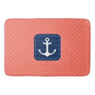 Tapis De Bain Ancre de corail nautique de bleu marine de motif