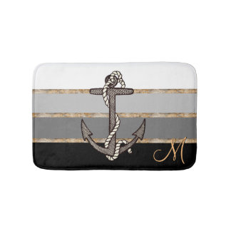 Tapis De Bain Ancre et corde (dégradé noir avec monogramme)