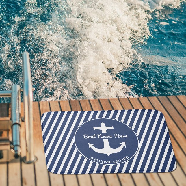 Tapis De Bain Ancre Marine Bleu Bain Mat Bateau Bienvenue Stripe (Créateur téléchargé)