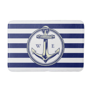 Tapis De Bain Ancre nautique Bleu marine Rayures