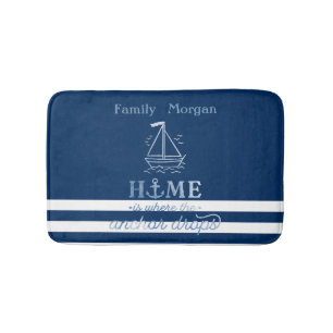 Tapis De Bain Ancre nautique Marine Blue Striped