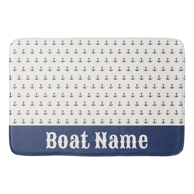 Tapis De Bain Ancre nautique Rayures côtières Marine bleu crème (Devant)