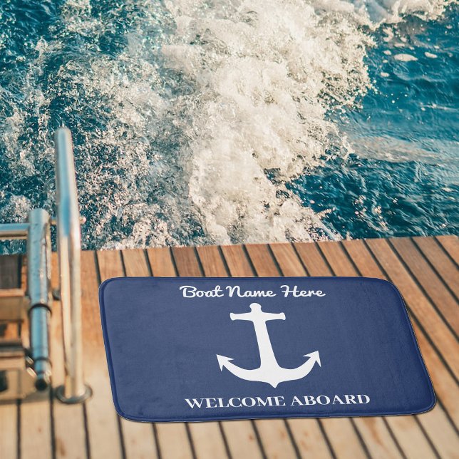 Tapis De Bain Ancre personnalisée Marine Blue Bath Mat Nom du ba (Créateur téléchargé)