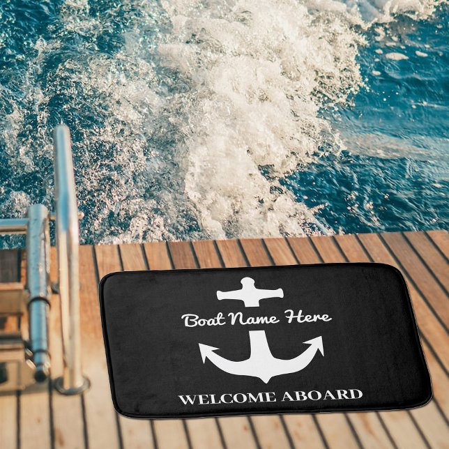 Tapis De Bain Ancre personnalisée Noir Mat Nom du bateau Bienven (Créateur téléchargé)