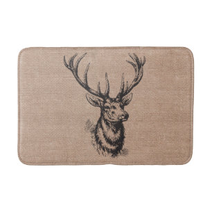 Tapis De Bain Andouillers vintages rustiques de cerfs communs