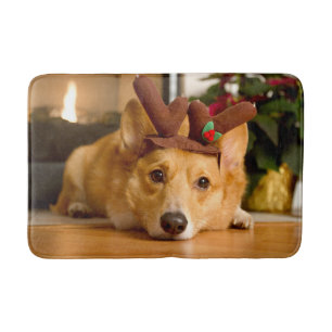 Tapis De Bain Animaux de bébés cutest   Corgi Christmas Reindeer