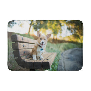 Tapis De Bain Animaux de bébés cutest Corgi Puppy sur un banc
