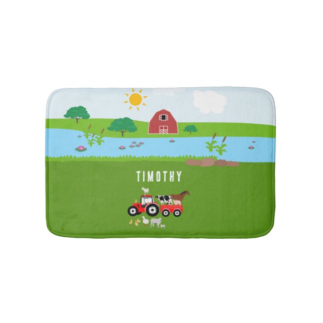 Tapis De Bain Animaux de ferme et tracteur rouge Barnyard Nom pe (Devant)