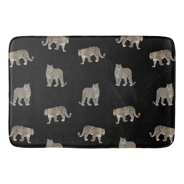 Tapis De Bain Animaux de la jungle léopard doré noir moderne (Devant)