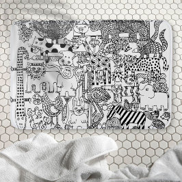 Tapis De Bain Animaux sauvages Main dessinée Art noir et blanc