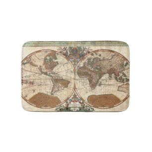 Tapis De Bain antique vintage 1691 Sanson carte du monde