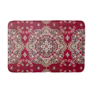 Tapis De Bain Antique Vintage Oriental Maroon Rouge Perse Rug