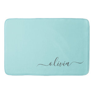 Tapis De Bain Aqua Blue Turquoise Moderne Script Girl Monogramme