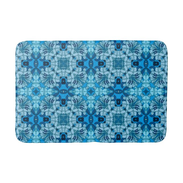 Tapis De Bain Aquarelle Abstraite Floral Denim Blue (Devant)