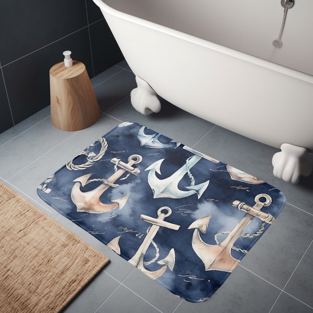 Tapis De Bain Aquarelle Ancre marine marine (Créateur téléchargé)