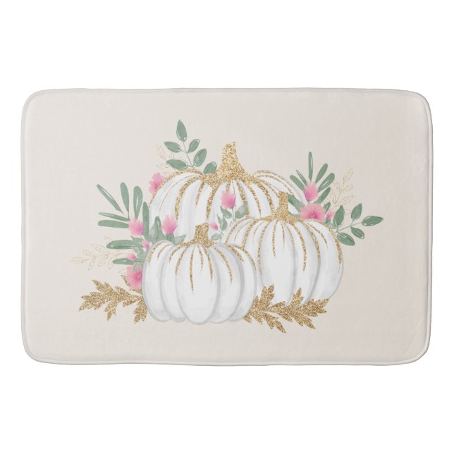 Tapis De Bain Aquarelle blanche et Citrouille or (Devant)