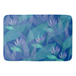 Tapis De Bain Aquarelle bleu caraïbe vert violet Fleurs