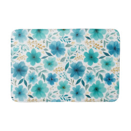 Tapis De Bain Aquarelle Bleu Fleurs de printemps Élégant Botaniq