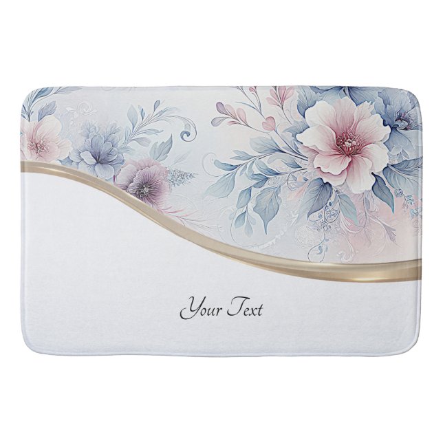 Tapis De Bain Aquarelle Bleu rose Floral Mat (Devant)