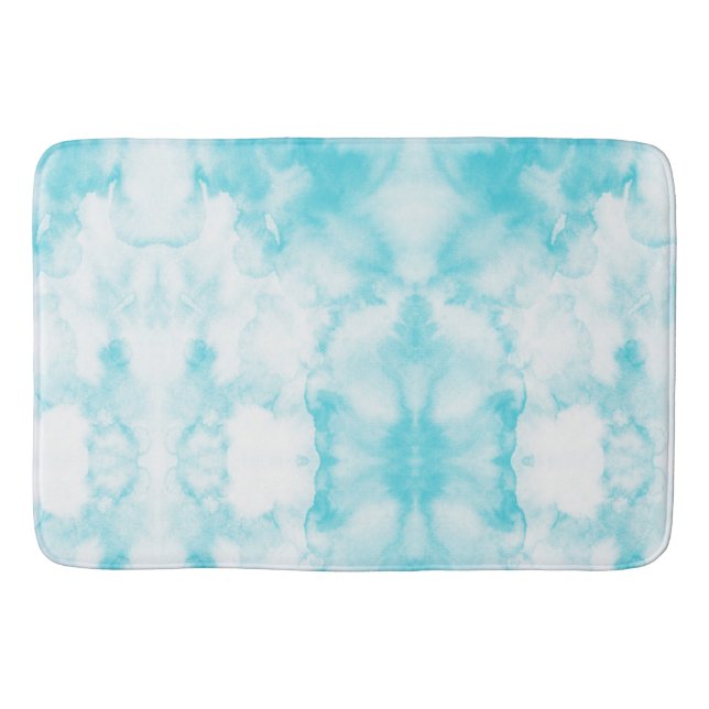 Tapis De Bain Aquarelle bleu turquoise motif abstrait (Devant)