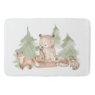 Tapis De Bain Aquarelle Bois Forêt Animaux Petits Enfants
