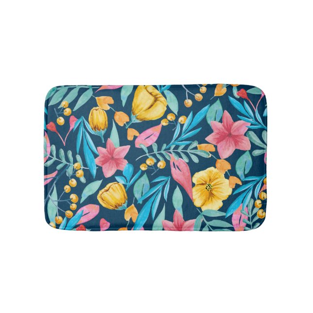 Tapis De Bain Aquarelle botanique : fleurs, ornement feuille. (Devant)