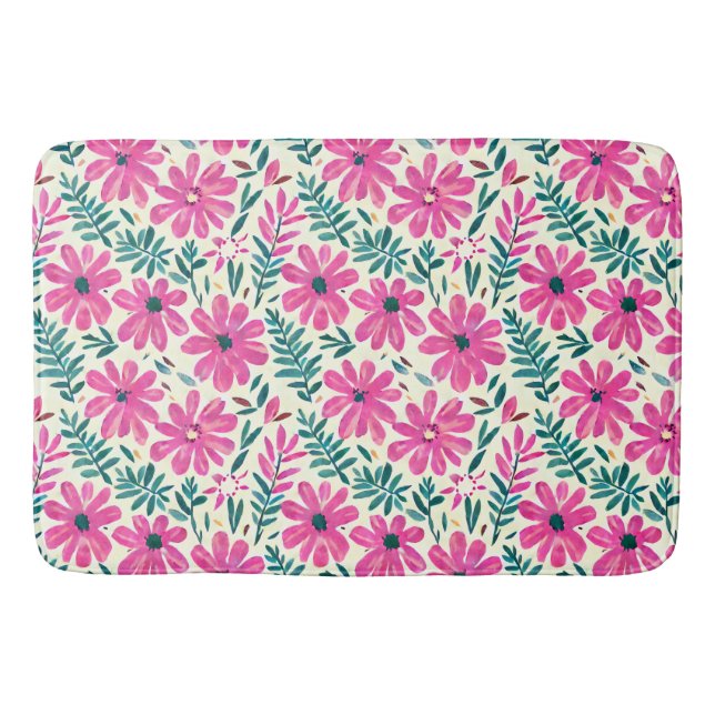 Tapis De Bain Aquarelle Botanique Rose (Devant)