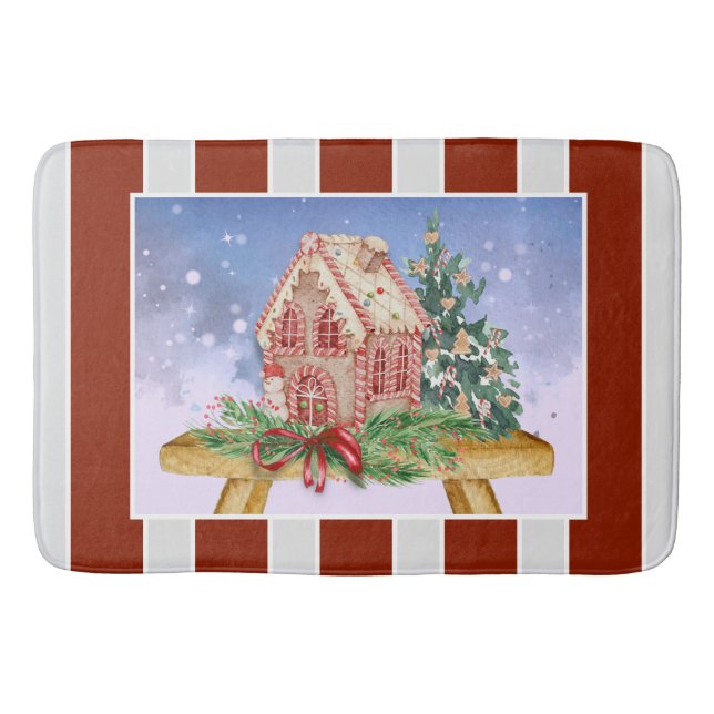 Tapis De Bain Aquarelle de la maison de pain d'épice de Noël (Devant)