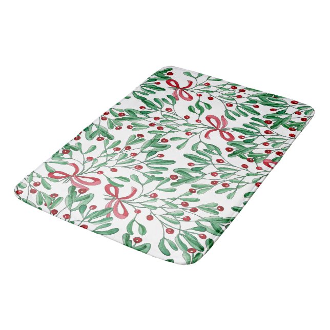 Tapis De Bain Aquarelle de Noël Rustique Mistletoe (Angle)