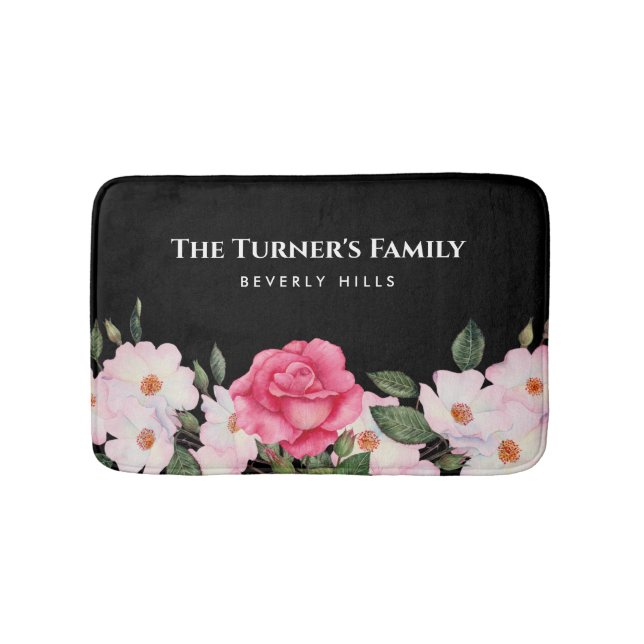 Tapis De Bain Aquarelle Doux rose blanc Roses illustration (Devant)