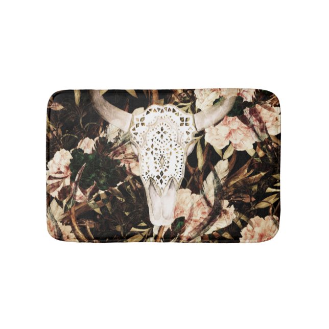 Tapis De Bain Aquarelle ethnique : arrière - plan floral rétro. (Devant)