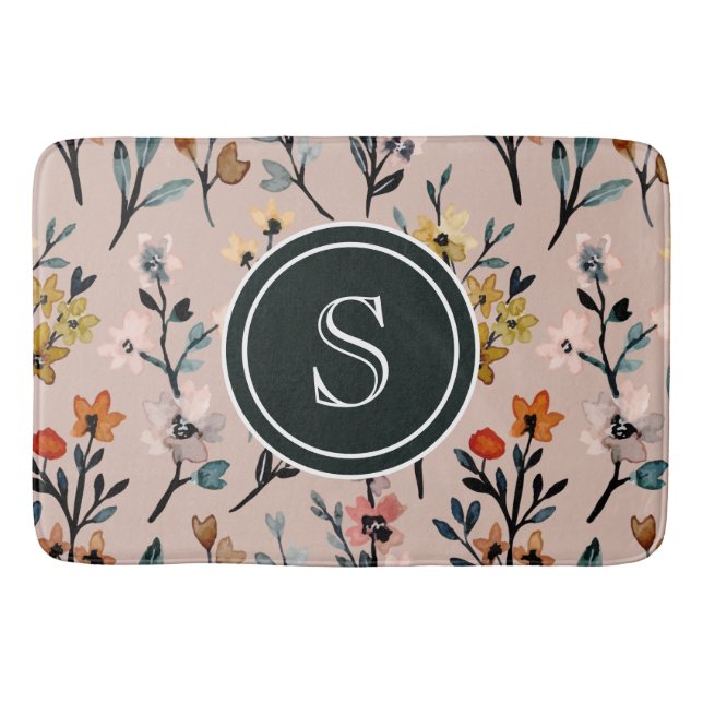 Tapis De Bain Aquarelle florale Boho Rose Dusty personnalisée (Devant)