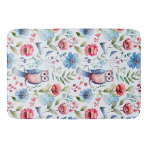 Tapis De Bain Aquarelle Florale Chouette Motif sans couture
