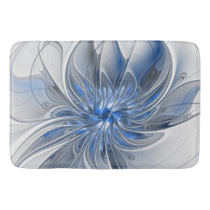 Tapis De Bain Aquarelle gris bleu Abstrait Fractal Art Flower