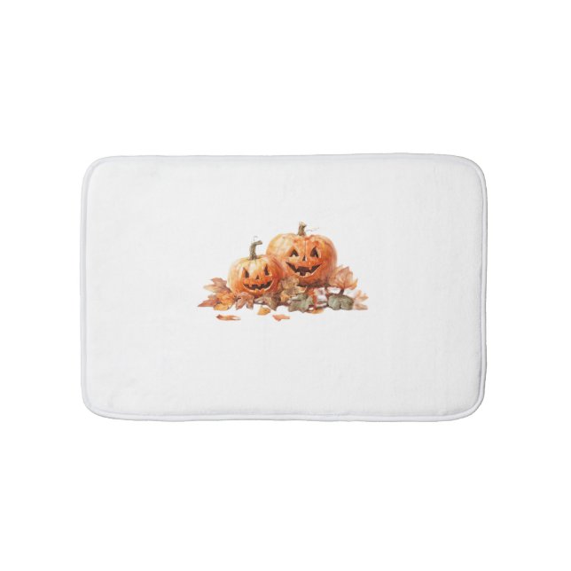 Tapis De Bain Aquarelle Halloween Citrouilles avec feuilles d'au (Devant)
