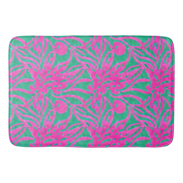 Tapis De Bain Aquarelle Hot rose Aqua Oversize Damask Inspiré (Devant)