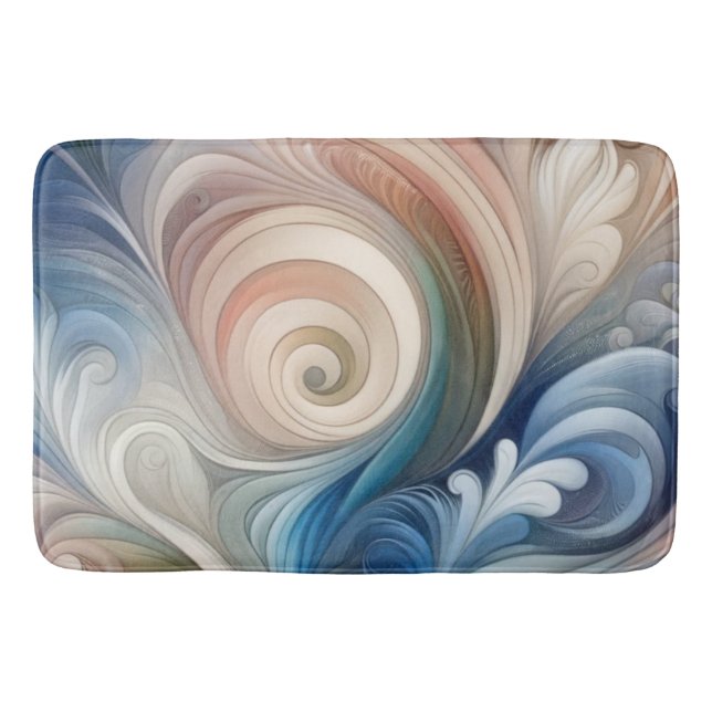 Tapis De Bain Aquarelle Imaginaire Floral Pastel Bleu & Crème (Devant)
