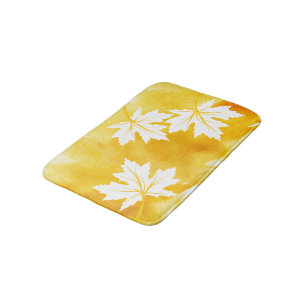 Tapis De Bain Aquarelle jaune moderne et feuille d'érable blanc