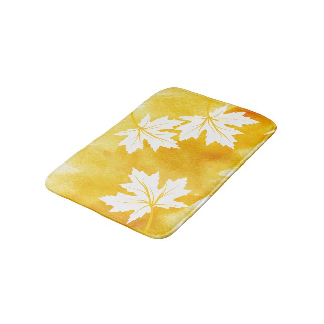 Tapis De Bain Aquarelle jaune moderne et feuille d'érable blanc (Angle)