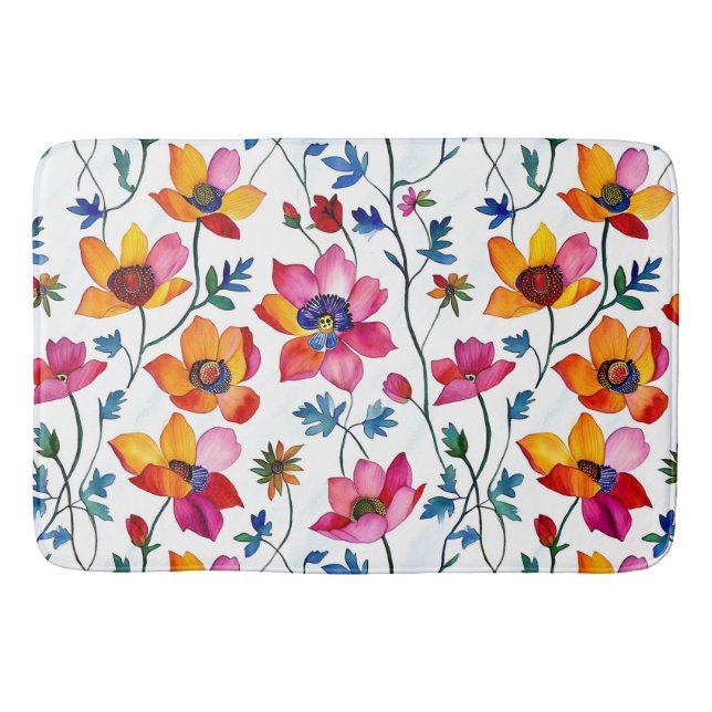 Tapis De Bain Aquarelle Joli rose et jaune Floral (Devant)