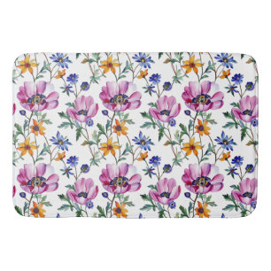 Tapis De Bain Aquarelle Joli violet et jaune Floral