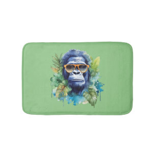 Tapis De Bain Aquarelle Jungle Gorilla avec lunettes de soleil e