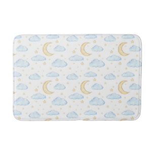 Tapis De Bain Aquarelle Lune étoiles et nuages Motif