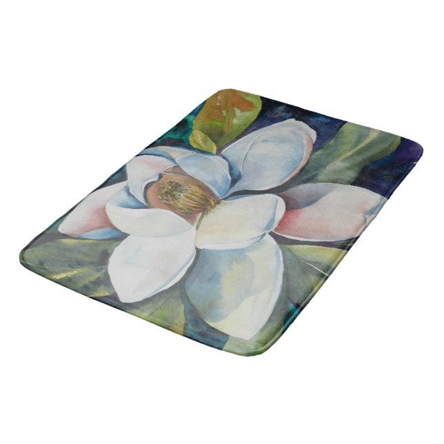 Tapis De Bain Aquarelle Magnolia Fleur et Feuilles (Angle)