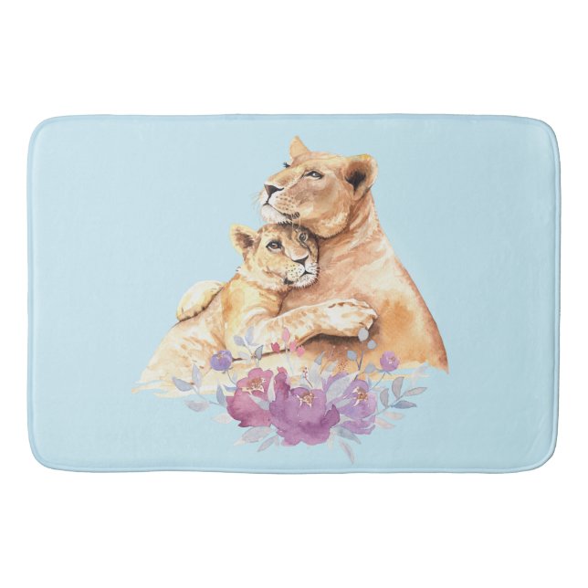 Tapis De Bain Aquarelle mignonne Mère Lion & Cub (Devant)