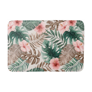 Tapis De Bain Aquarelle moderne Boho Tropical Floral